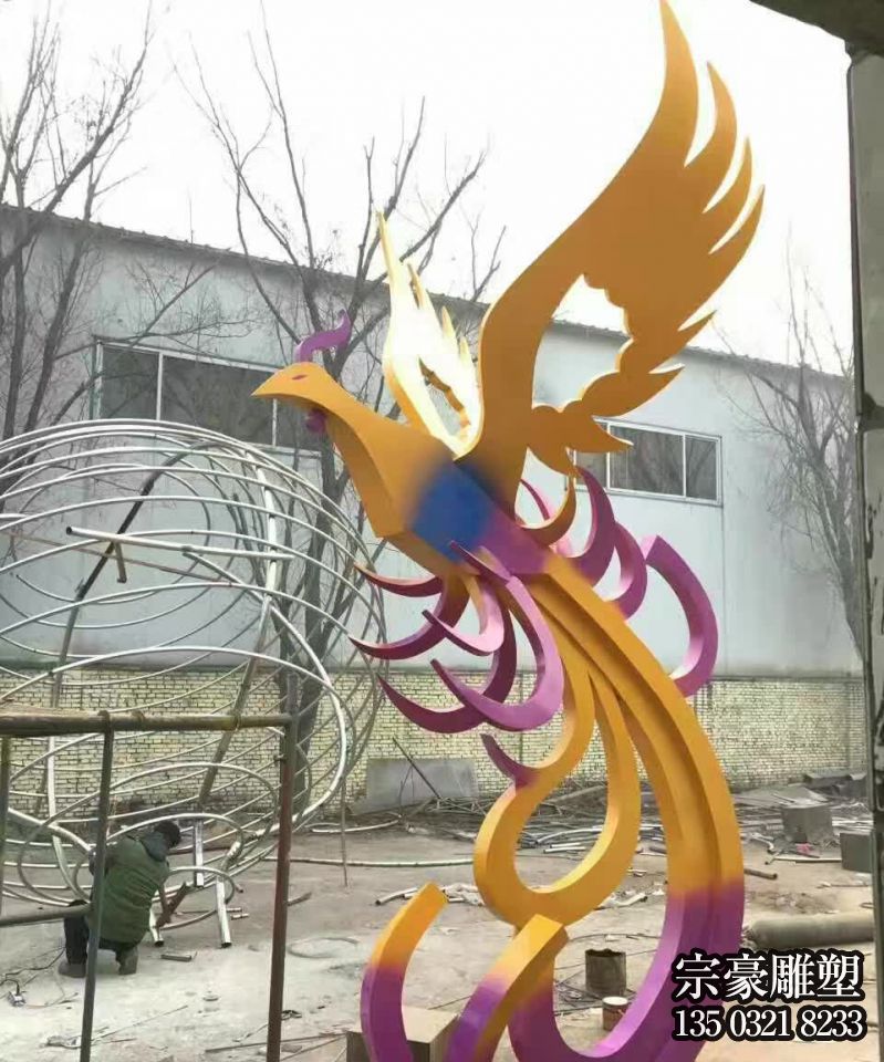 戶外景區(qū)創(chuàng)意不銹鋼彩繪放飛的鳳凰雕塑 戶外景區(qū)創(chuàng)意不銹鋼彩繪放飛的鳳凰雕塑