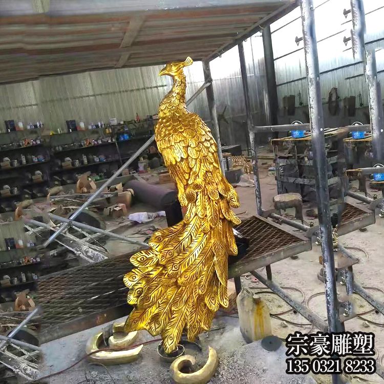 噴金孔雀不銹鋼仿真動物雕塑 噴金孔雀不銹鋼仿真動物雕塑