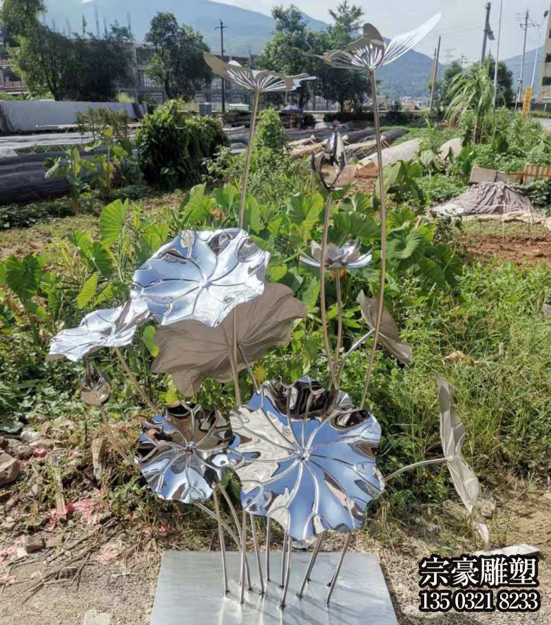 不銹鋼鍛造荷葉荷花雕塑擺件 不銹鋼鍛造荷葉荷花雕塑擺件