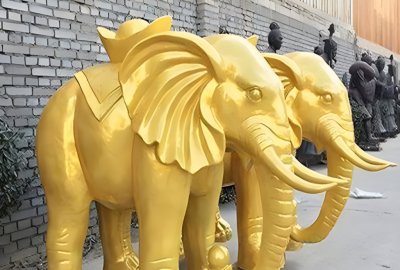純銅鑄造大象雕塑，漆金銅雕大象