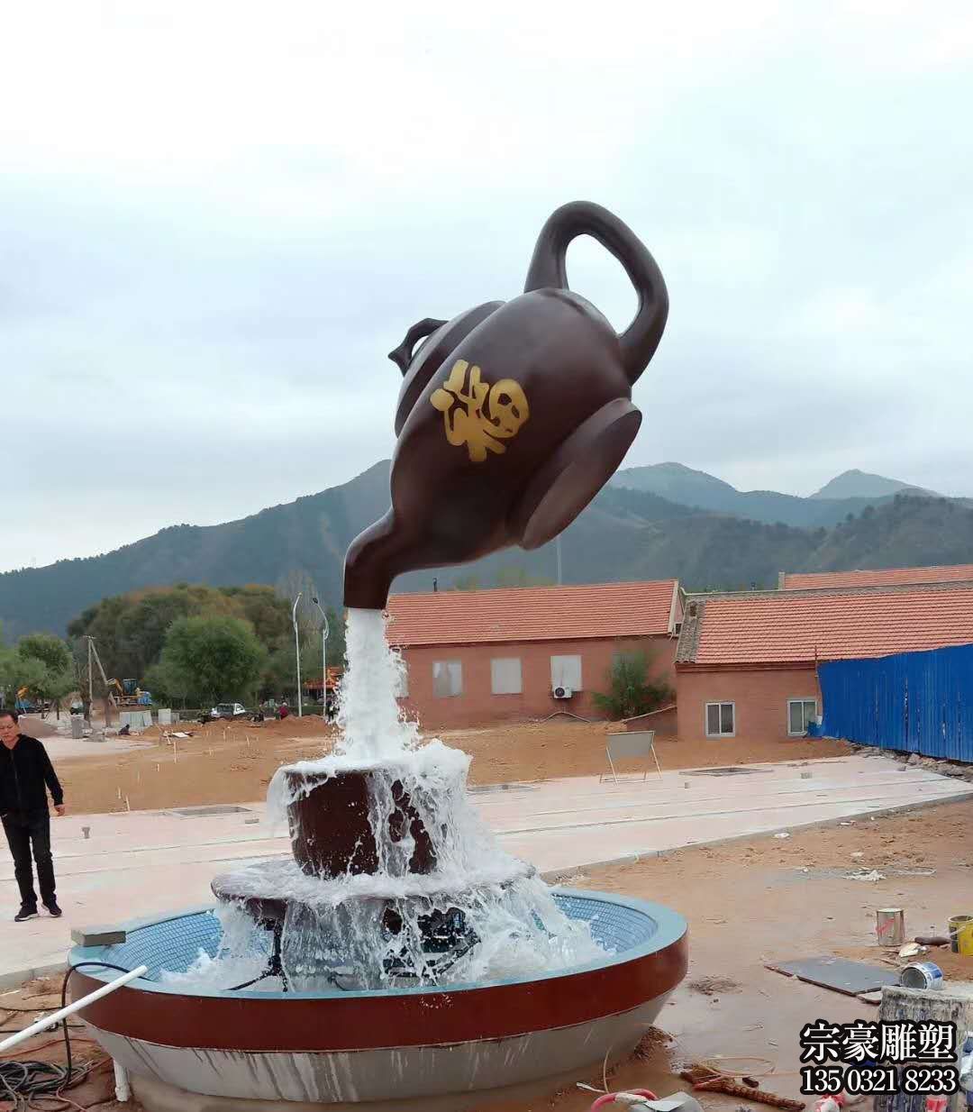 玻璃鋼懸空茶壺，流水天壺景觀雕塑