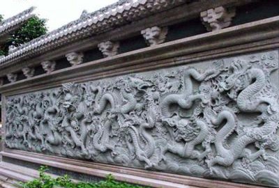 古建院落大理石九龍壁石雕屏風(fēng)、南墻